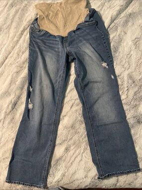Jessica Simpson Blue Straight-Leg Maternity Jeans with Beige Panel